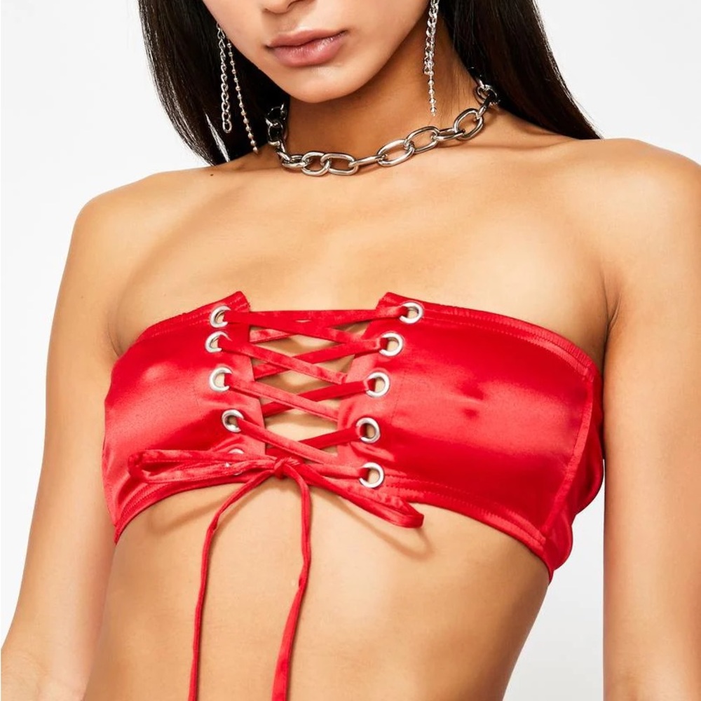 Red satin tube top
